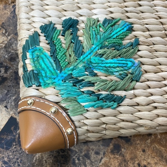 Michael Kors 🏝 MALIBU STRAW ZIP CLUTCH embroidered palm - Picture 10 of 15